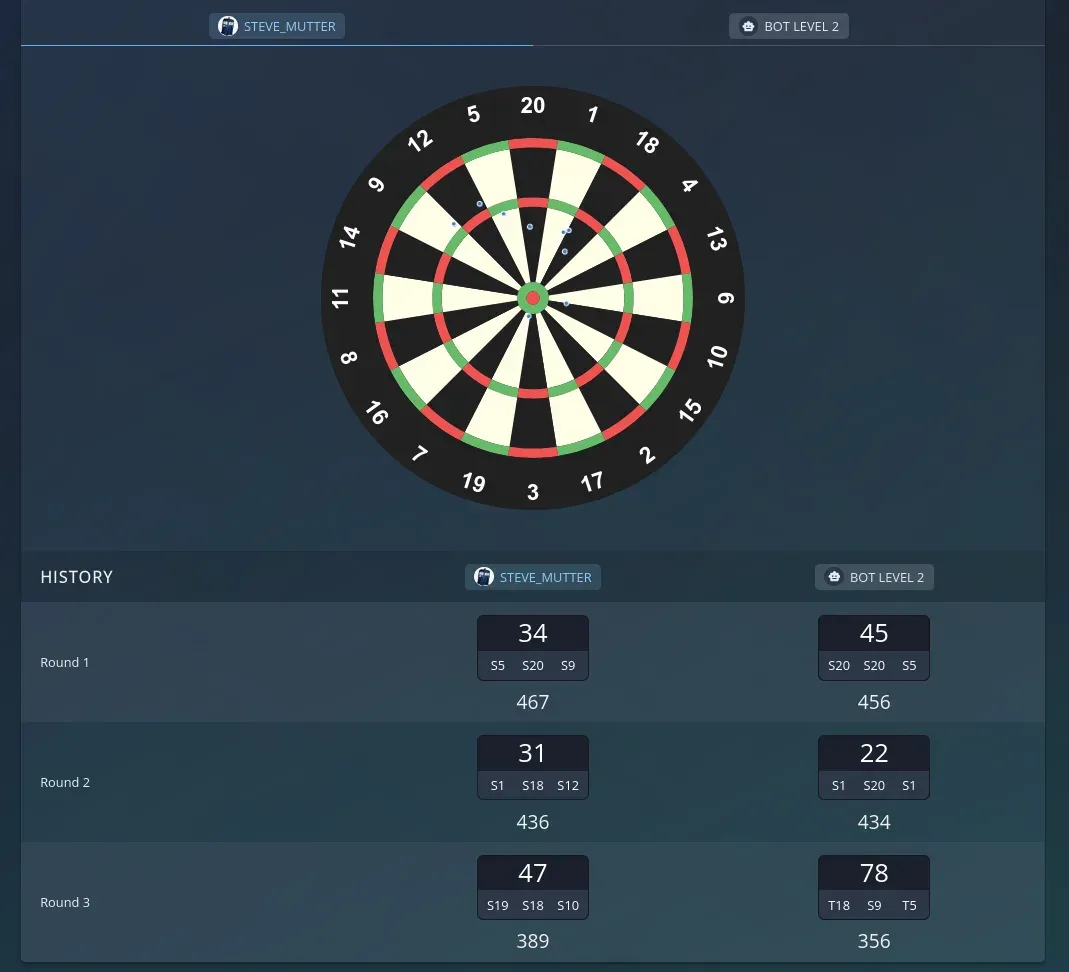 Interface autodarts — historique des scores manche par manche