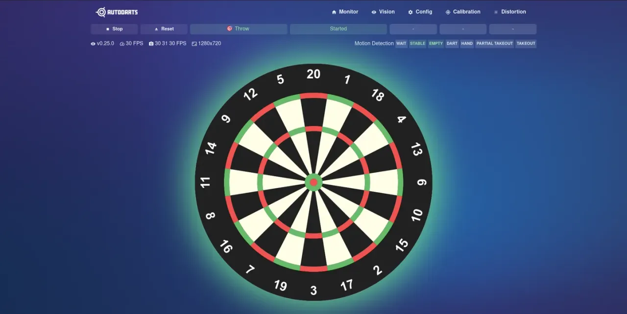 Interface autodarts — cible détectée par les caméras